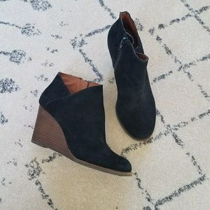 Lucky Brand Black Suede Wedge Booties
